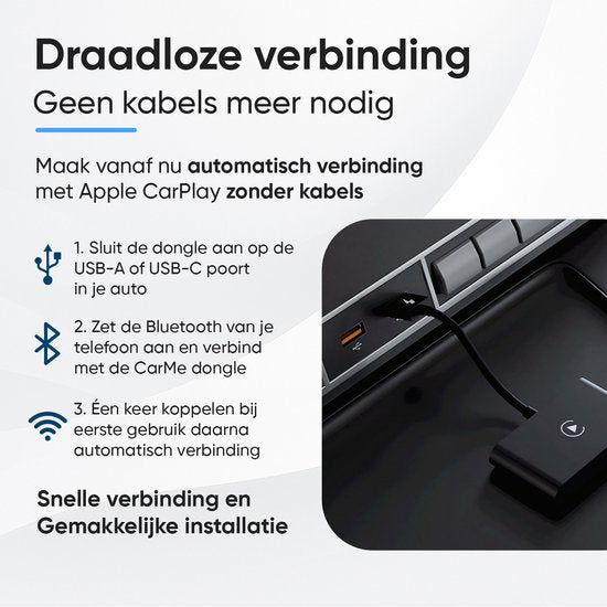CarMe Luxe Carplay Dongle - Wireless Carplay - Noir - A utiliser uniquement avec Apple CarPlay intégré et iPhone - Modèle amélioré