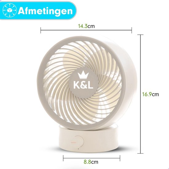 K&L Silent Fan - Modèle de table - Alimenté par USB - Inclinable - Blanc