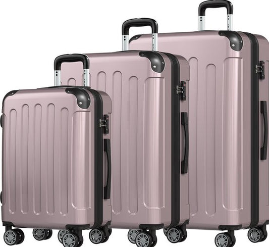 TRVLMORE Set de valises - 3 pièces - Set de valises de voyage complet - 45L Hand Luggage + 75L and 115L Spacious Luggage - Rose Gold