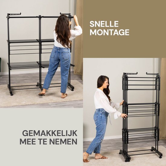 Vitapur Clothes Rack Collapsible - Drying Rack - Clothes Rack Collapsible - Drying Tower on Wheels - Clothes Rack Collapsible - Mobile - Black