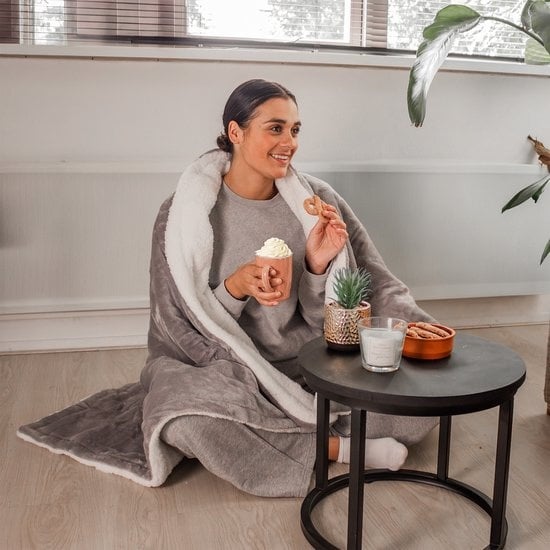 Couverture électrique - Couverture chauffante Lavable en machine - Minuterie - 160x130 cm - Couverture câline - 1/2 personne - Gris