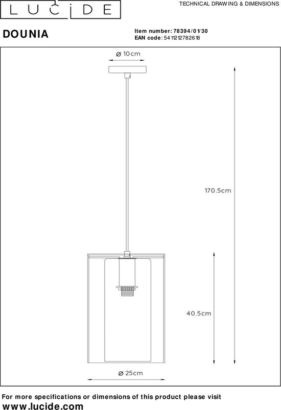 Suspension Lucide DOUNIA - Ø 25 cm - E27 - Noir