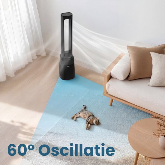 Ventilateur colonne Auronic - Modèle 2 en 1 sans pales - Purificateur d'air avec filtre HEPA - Ventilateur - 10 vitesses - Télécommande - 105 cm - Noir