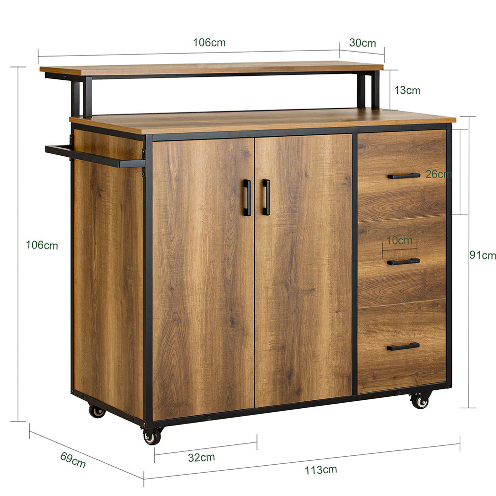 SoBuy Meuble de cuisine sur roulettes - Buffet - 2 Portes + 3 Tiroirs - Max. 75 kg - 113 x 69 x 106 cm - Moderne