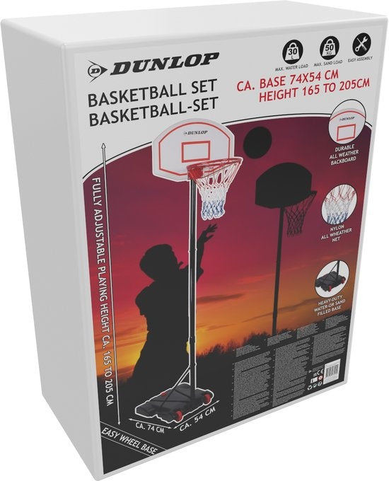 Dunlop Basketball Pole - anneau de basket avec support - 165 à 205 CM - set de basket - basket pour l'extérieur