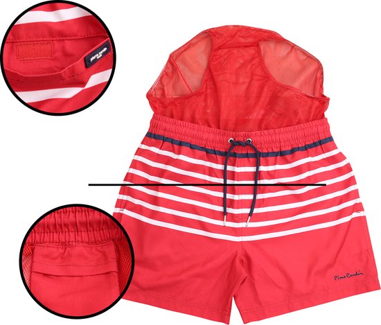Pierre Cardin - Short de bain rayé pour homme - Rouge - Taille XL