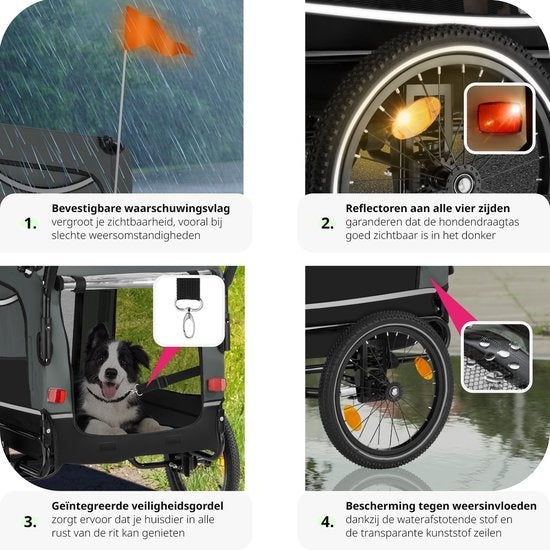 tectake® - Remorque vélo WoofRider pour chien - gris - pliable, jusqu'à 40 kg - buggy pour chien - 404947