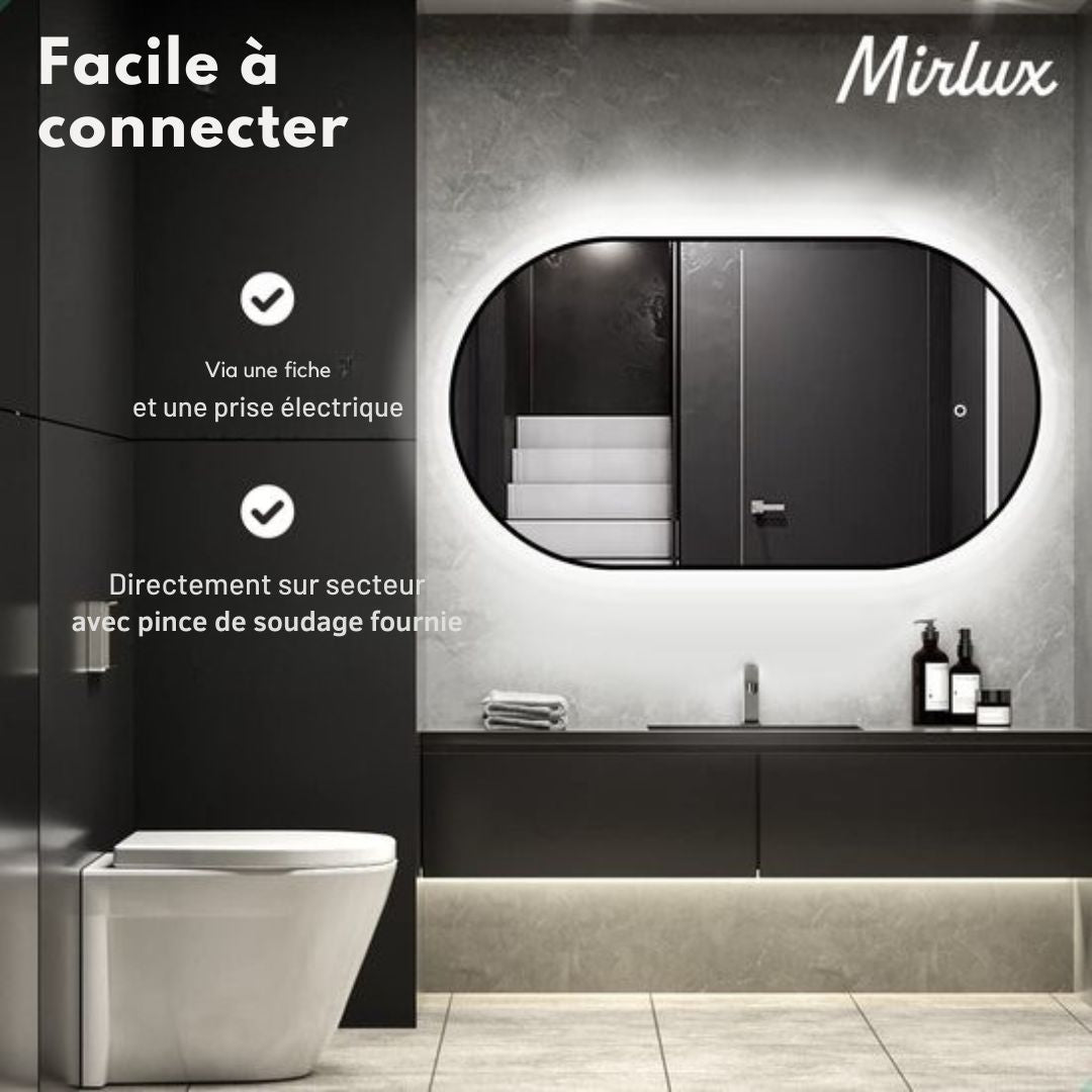 Miroir de salle de bain - Mirlux - avec éclairage LED et chauffage - ovale - anti-condensation - 90x50CM - noir