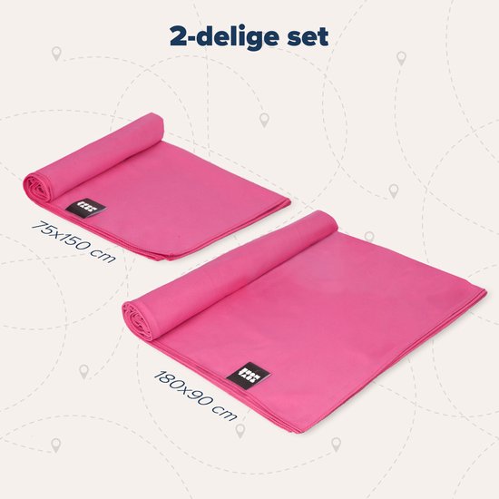 TRVLMORE Set de serviettes de voyage en microfibre - 2 pièces - Large (75 x 150 cm) & Extra Large (90 x 180 cm) - Microfibre - Rose