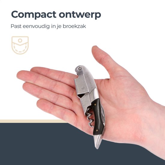 Tire-bouchon Castagnola - Couteau de serveur - Décapsuleur - Ouvre-bouteille - Levier - Deluxe - Bois d'ébène et acier inoxydable