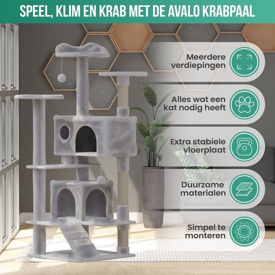 Avalo Scratching Post For Cats With 7 Levels - 137x49x49 CM - Light Grey - Scratching Post For Large Cats
