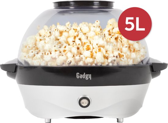 Machine à pop-corn ronde Gadgy avec revêtement antiadhésif - Machine à pop-corn silencieuse et rapide - 5 litres - Funcooking pour les fêtes et les enfants - Poêle à pop-corn - Cadeau pour enfant