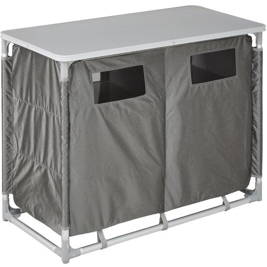 tectake® - Armoire de camping 97x47,5x78cm - Pliable - Compartiments verrouillables - Plans de travail robustes - Poches latérales pratiques - gris