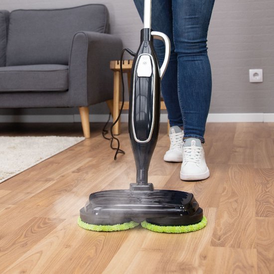 Nettoyeur vapeur Livington Steam Twister avec double tête de nettoyage rotative, nettoie, frotte et fait briller, générateur de vapeur à 3 niveaux, vapeur à 120 degrés, nettoyeur vapeur à main, réservoir d'eau de 350 ml, noir