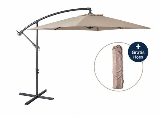 Nexxt Banana Parasol 3 mètres - Parasol à pied central avec housse et pied en croix en acier - Taupe