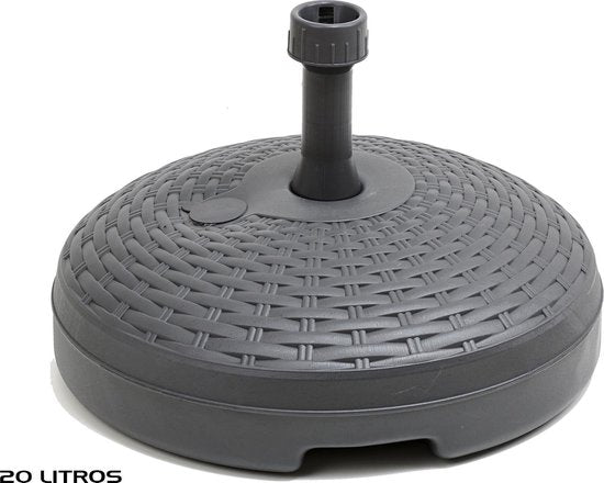 Pied de parasol aspect rotin - rond - gris anthracite - D45 cm - 20 litres - plastique - remplissable