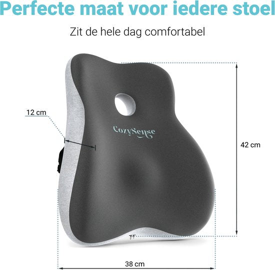 CozySense® Back Support - Coussin lombaire réglable - Coussin lombaire pour la voiture, la chaise de bureau, le lit et le canapé - Ergonomique - Avec Coolgel - Housse lavable