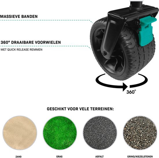 VONROC Wagon - Avec fonction siège - Pliable - Capacité de charge de 120 kg - Capacité de 115l - Roues solides anti-fuites - Cadre en acier robuste - Polyester 600D - Noir