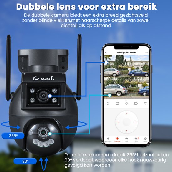 Caméra de sécurité extérieure - 2 pièces - Wifi et 256GB - Caméra extérieure avec vision nocturne - Double objectif - Noir - par Saaf