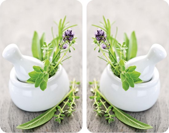 Wenko : Caches pour plaque de cuisson - Herb Garden - 52 x 30 cm - Verre - Blanc - Lot de 2