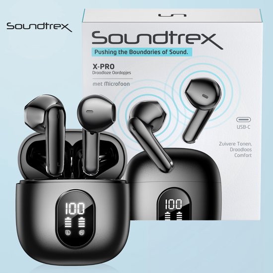 Soundtrex X-Pro Wireless Earphones - Ecouteurs Bluetooth - Earpods sans fil - Ecran LED - Bluetooth 5.3 - Noir