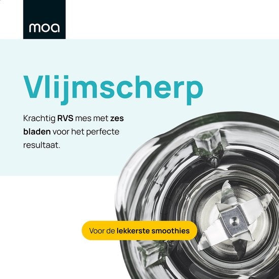 MOA - Mixeur puissant - Avec pot en verre - 1,5 litre - 1000 Watt - TB61 - Acier inoxydable