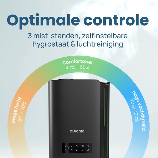 Humidificateur Auronic - 5 litres - Convient au salon, au bureau, à la chambre à coucher, à la chambre de bébé et plus encore - Sans BPA - Noir