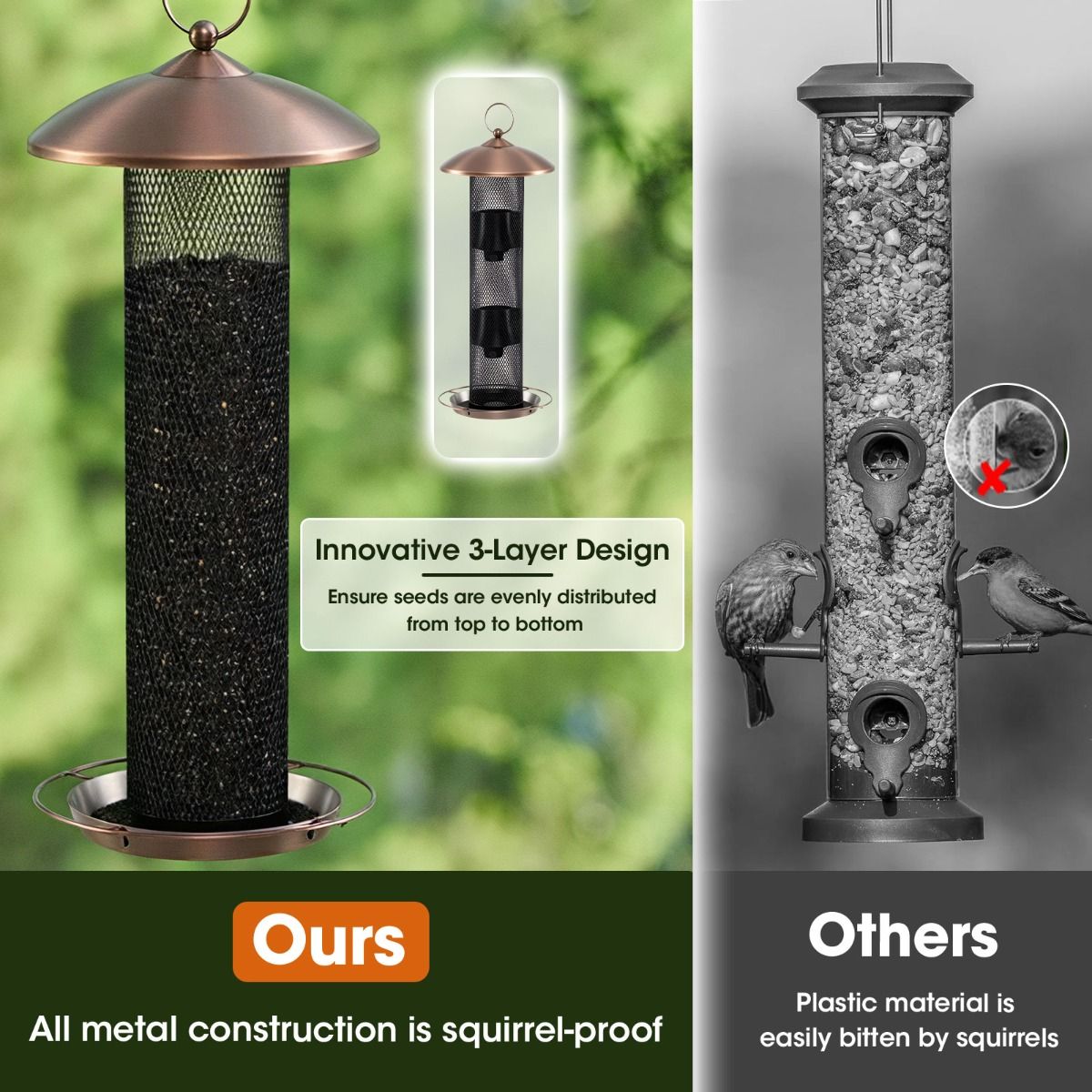 Mangeoire à oiseaux Coast - Colonne d'alimentation métallique à trois niveaux - 37 cm - Noir