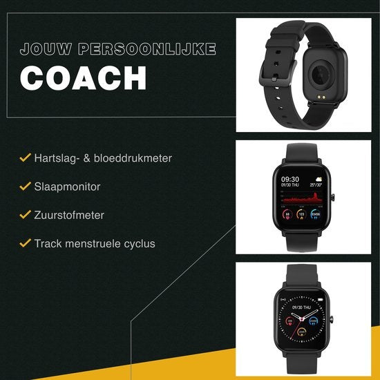 Zoluko Smartwatch pour hommes et femmes - Montre de sport avec tracker de fitness - Montre podomètre - Montre fitness - Smartwatch Android - Smartwatch iOS - Noir