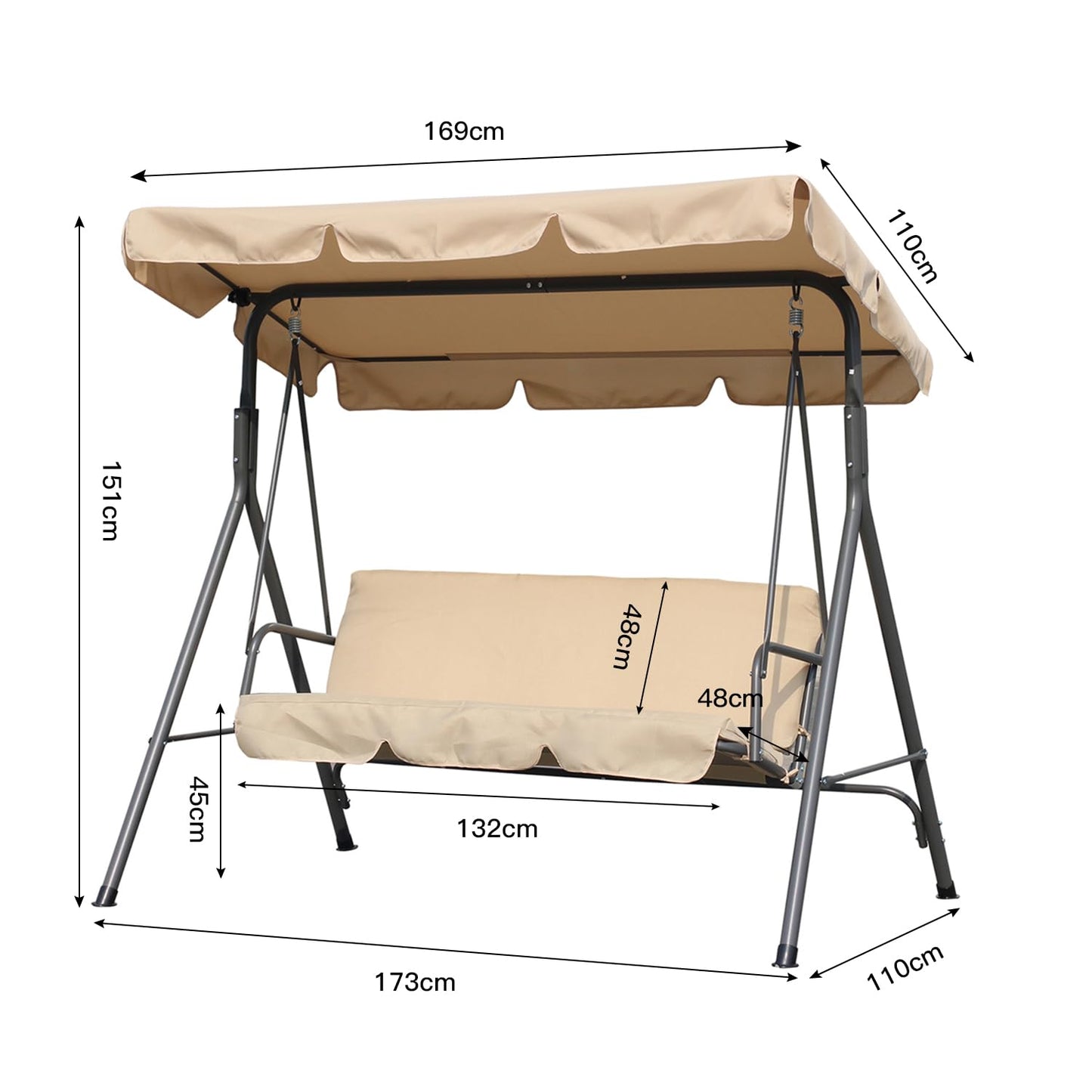 Balançoire de jardin Angel Living Hollywood 3 places avec pare-soleil - beige - env. 170 x 110 x 152 cm