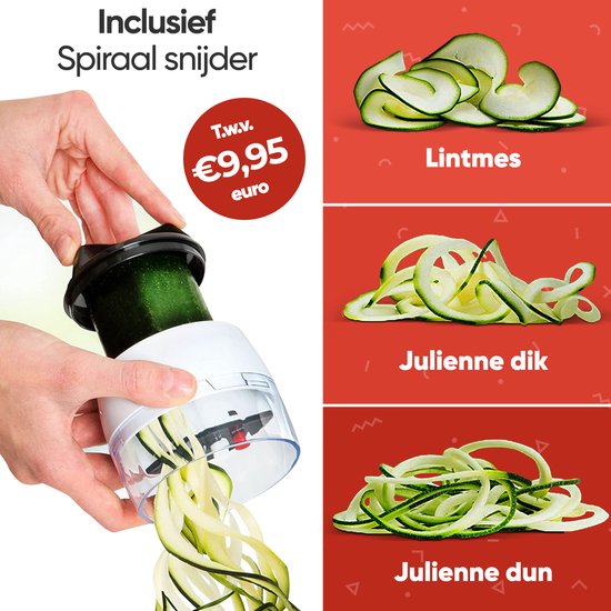 Mandoline Stosh - Trancheur de légumes - Trancheur d'oignons - Trancheur en spirale - Trancheur de chips - Râpe - 6 pièces - Sans BPA