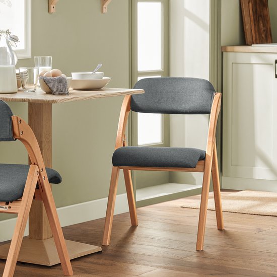 SoBuy Set of 2 Folding Chair, Office Chair with Upholstered Seat Cushion, Dining Chair, Nature/Dark Grey, 47.5x77x59 cm, FST92-SGx2 - pour la salle à manger, le balcon ou le bureau