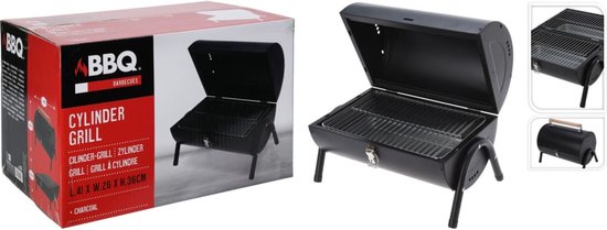 Barbecue au charbon de bois - Forme cylindrique - Modèle de table - Noir mat