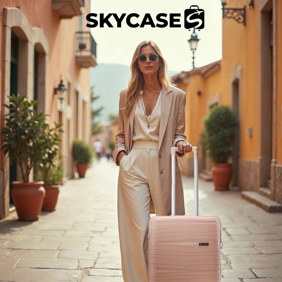 SKYCASES Travelin' Charm - 28-inch Large Travel Suitcase - Number Lock - 41x24x69 cm - 98L - Lightweight, Waterproof & Durable - Light Pink