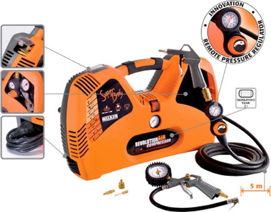NUAIR Compresseur - Sans huile - Super Boxy - 2 L / 1.5 Hp / 8 Bar
