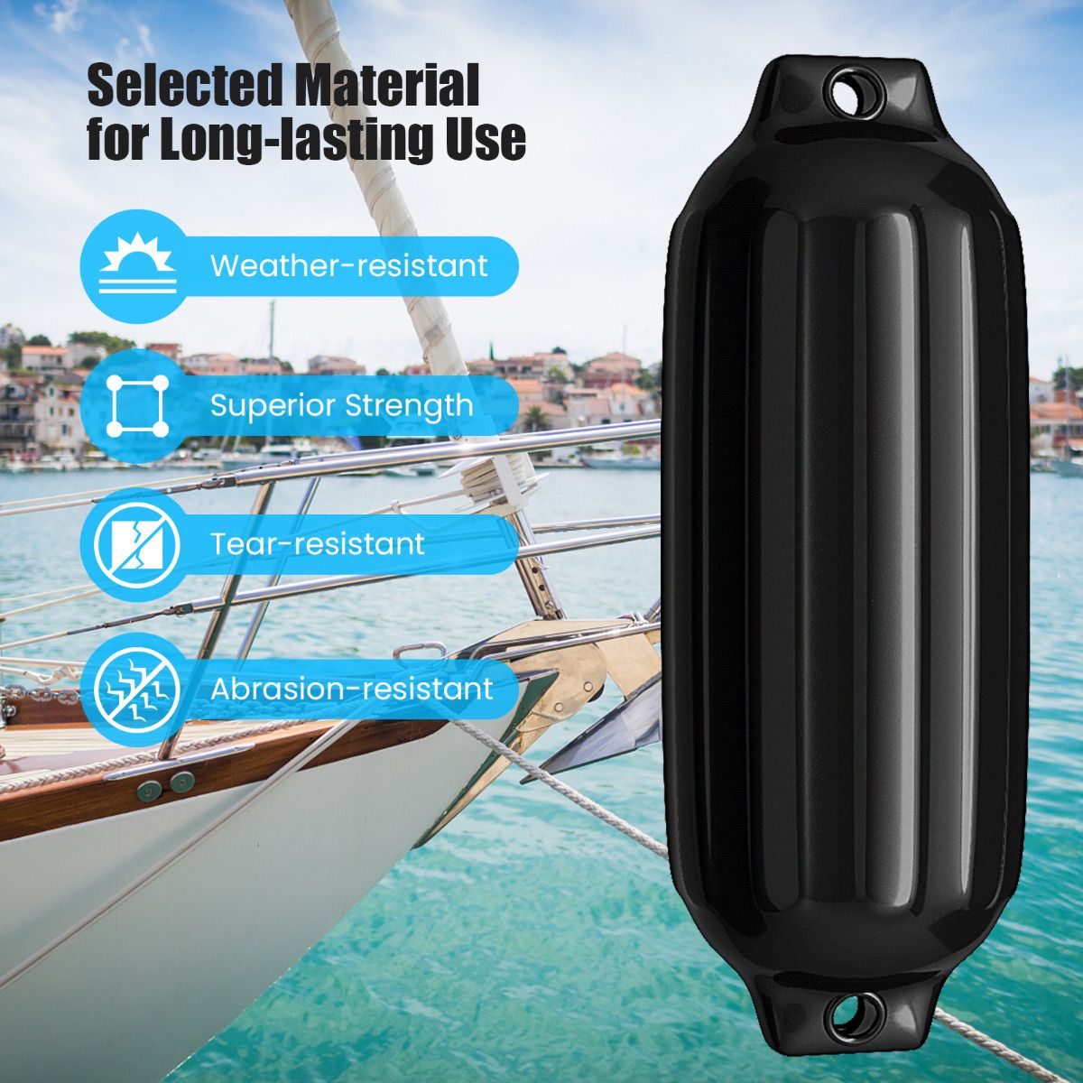 Coast Set of 4 Boat Fenders - Protection UV - PVC - Noir