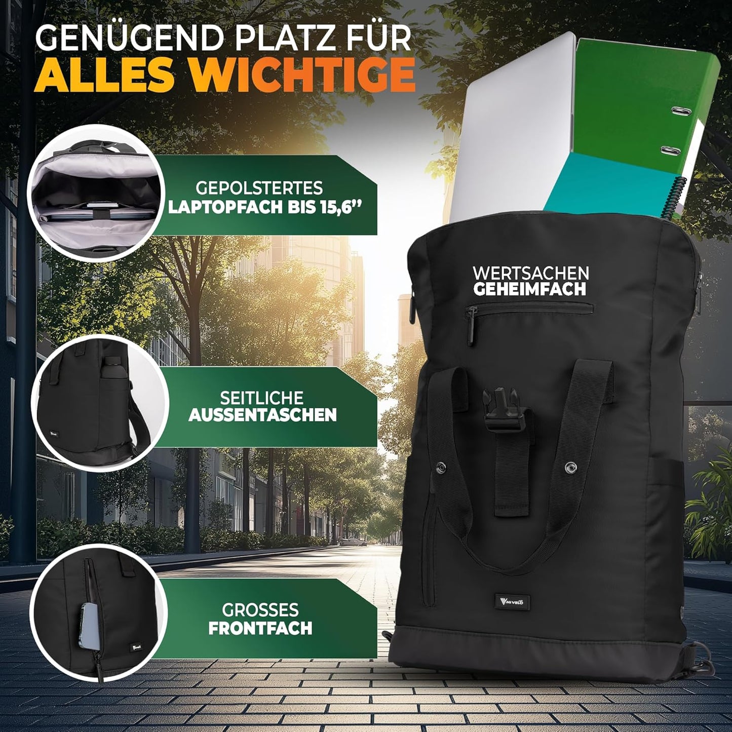 Sac à dos et sacoche de vélo Mivelo pour porte-bagages - 22 litres - Polyester hydrofuge - Fixation KLICKfix - Noir