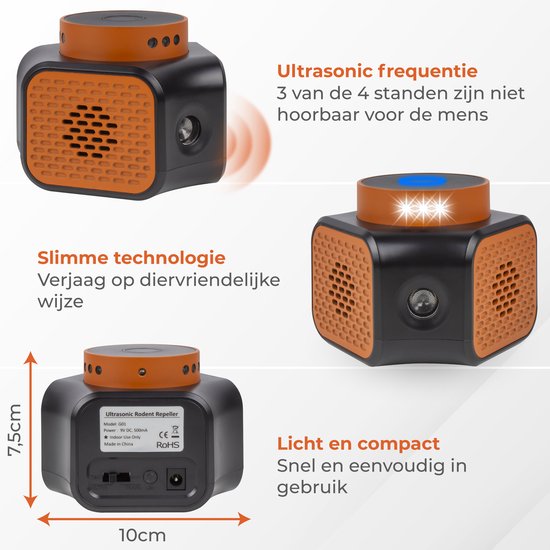 Répulsif anti-souris Nuvance - Répulsifs à ultrasons - Répulsif contre les rats et les nuisibles - 360 degrés et 4 modes - Lutte contre les souris - Orange
