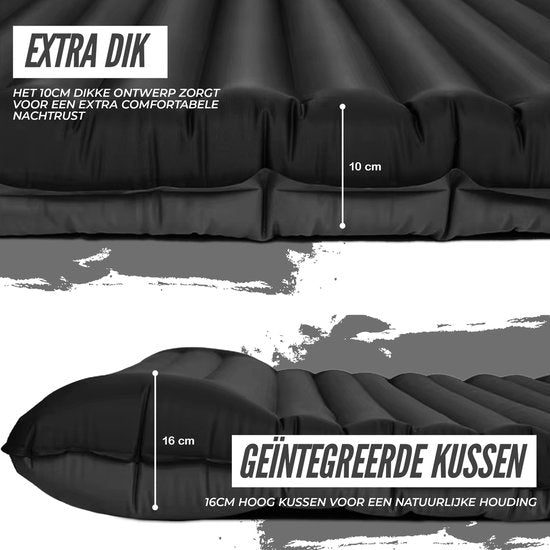 Ever Trex Sleeping Mat Comfort - 193x70x10cm - Pompe intégrée - 1 personne - Matelas de camping - autogonflant - Noir