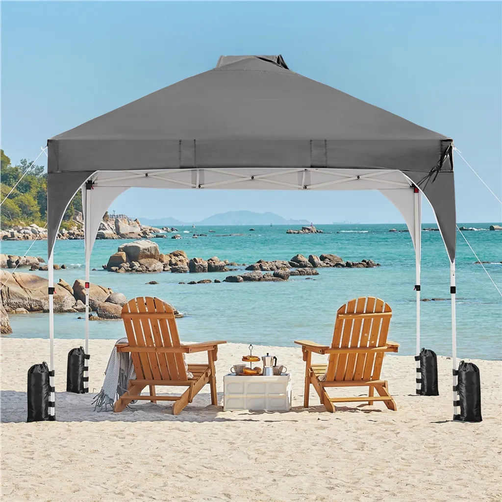Tente de fête pliable Yaheetech - 3 x 3 m - Hauteur réglable - Sac de transport à roulettes - Gris foncé