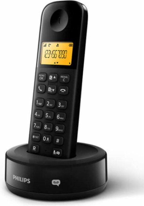 Téléphone Philips D2602B/01 - Écran graphique 1,6 pouces - 16 heures d'autonomie en conversation - Identification de l'appelant - Touches de raccourci - Combiné autonome avec haut-parleur - Noir