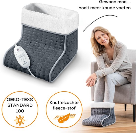 Chauffe-pieds électrique Beurer FW 20 - 3 niveaux de chaleur - Jusqu'à la pointure 47 - Chauffage rapide - Arrêt automatique - Polaire/Teddy - Doublure lavable en machine - Garantie 3 ans - Gris
