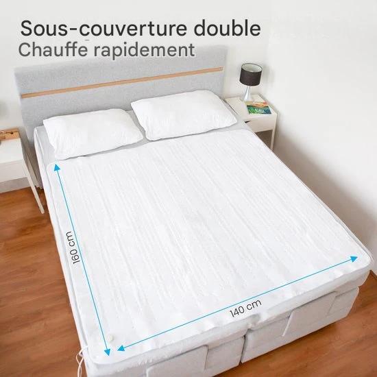 Couverture électrique - Auronic - 2 personnes - 160x140cm - avec élastiques d'angle et 2 contrôleurs - Blanc