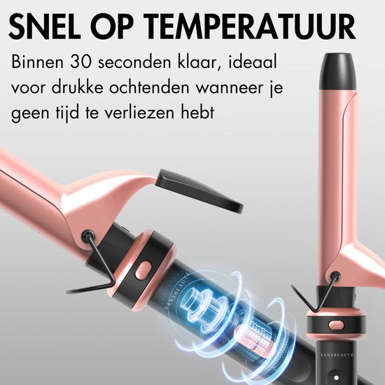 Sansbeauté® Fer à boucler 7 en 1 avec pince et pince gaufrée - Fer à boucler en céramique - 13mm à 38mm - Brosse à sécher les cheveux courts - Brosse chauffante - Pince à boucler - Brosse thermique - Styler les cheveux - Brosse à boucler 5 en 1