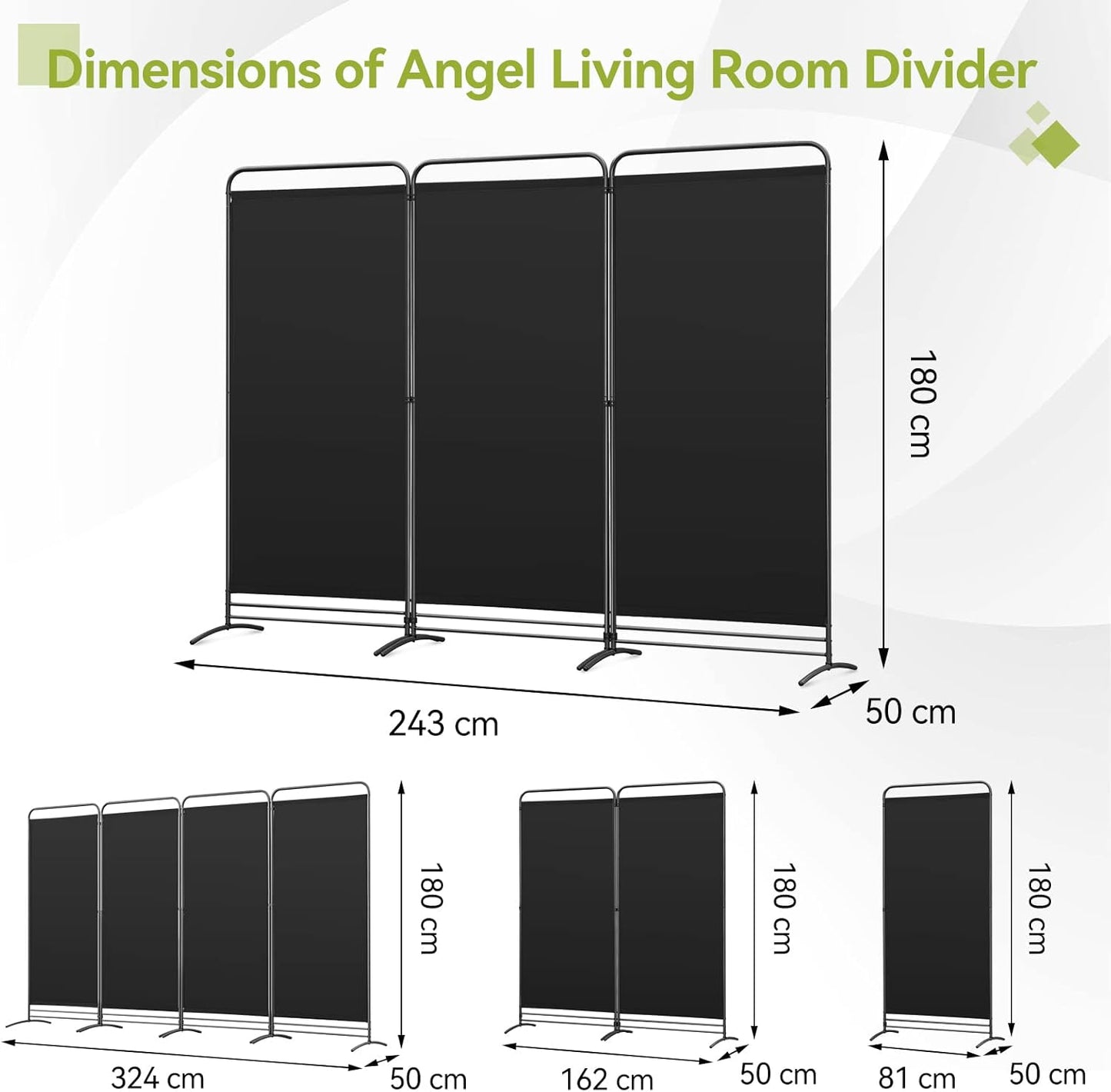 Paravent Angel Living - 3 Panneaux - 243 x 180 cm - Noir