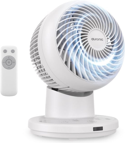Ventilateur de table Auronic - Mini-ventilateur - Avec télécommande et minuterie - Oscillation automatique à 85° - Portée de 9 mètres - Blanc