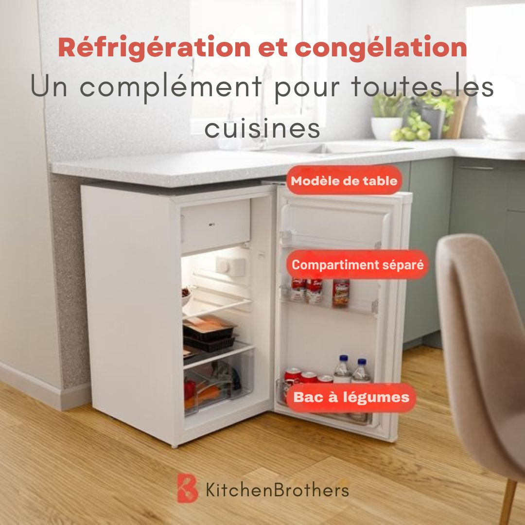 Réfrigérateur KitchenBrothers - 88L Compartiment de réfrigération - 14L Compartiment de congélation - Glacière - Frigo - Blanc