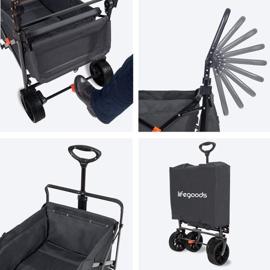 LifeGoods Wagon - Pliable - Jusqu'à 120KG - 90L - Polyester lavable - 120x80cm - Gris