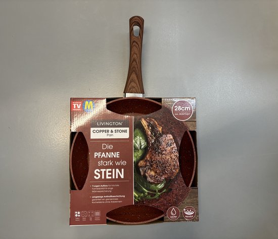 Poêle Livington Copper & Stone - Poêle à frire de 28 cm - revêtement antiadhésif et résistant aux rayures - aspect granit - couche intérieure en pierre pour une répartition parfaite de la chaleur - compatible avec les plaques vitrocéramiques, à gaz, élect
