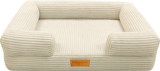 By Cee Cee Panier orthopédique pour chien - Coussin orthopédique pour chien - Lit pour chien - Tissu côtelé - Pour petits chiens - Beige - 80x55
